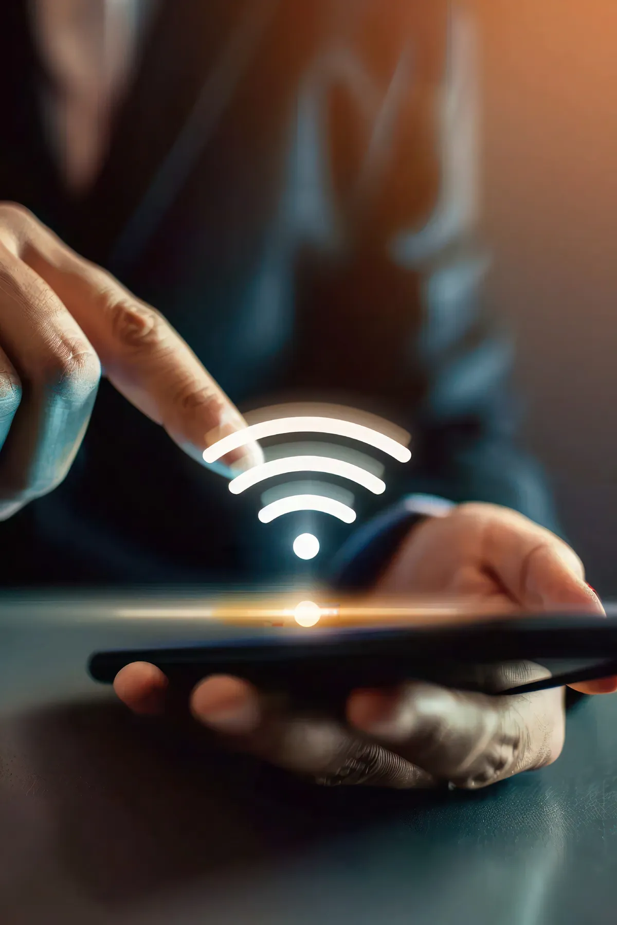 Persona conectando su teléfono a la red WiFi